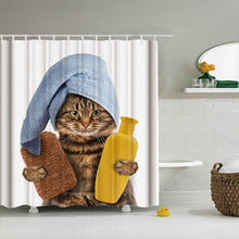 Load image into Gallery viewer, Funny Cat Take A Bath Printed 3d Bath Curtains Waterproof Polyester Fabric Washable Bathroom Shower Curtain Screen With Hooks