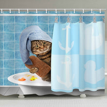 Load image into Gallery viewer, Funny Cat Take A Bath Printed 3d Bath Curtains Waterproof Polyester Fabric Washable Bathroom Shower Curtain Screen With Hooks
