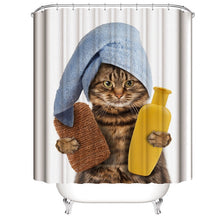 Load image into Gallery viewer, Funny Cat Take A Bath Printed 3d Bath Curtains Waterproof Polyester Fabric Washable Bathroom Shower Curtain Screen With Hooks